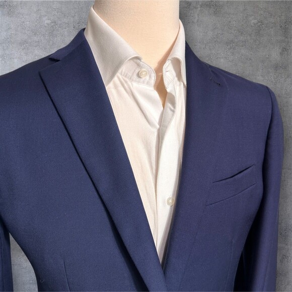 INDOCHINO Mens Navy Blazer 40S Sport Coat Two Button Jacket 100% Wool Blue Suits - Picture 4 of 14